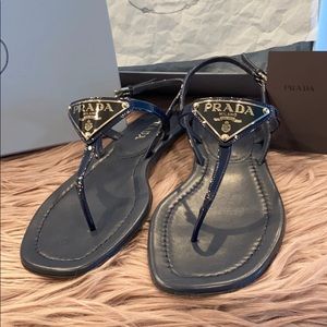PRADA Triangle Logo Plate Thong Sandal